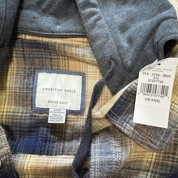 American Eagle Men’s NWT Plaid Flannel Shirt with Hood 3XL - Picture 2 of 2